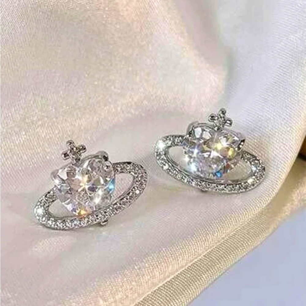 Luxe Angelic Aesthetic Saturn Planet Heart Cross Statement Earrings